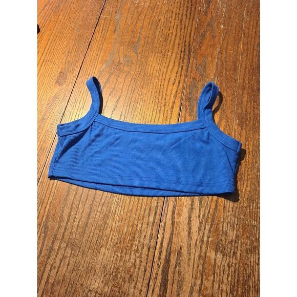 New Size 6 SheIn Blue Ribbed Spaghetti Strap Crop Top NWOT - Picture 1 of 2